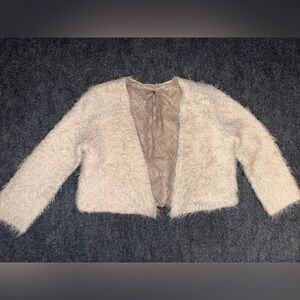 Anthropologie Knitted & Knotted Wool Blend Fuzzy Cardigan Lace Boho Sweater M